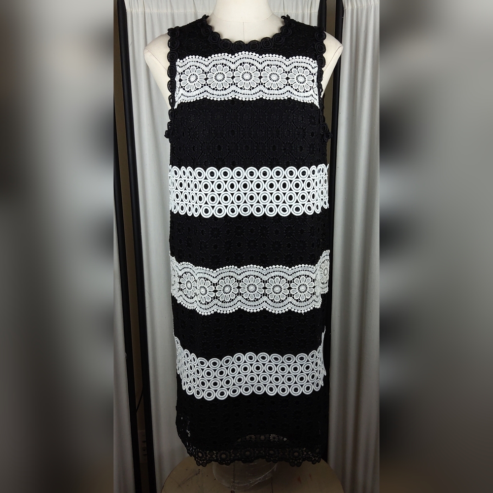 Kate Spade New York, Floral Dot Lace Shift Dress, Jewel Neck, Women's Size 6 B/W
